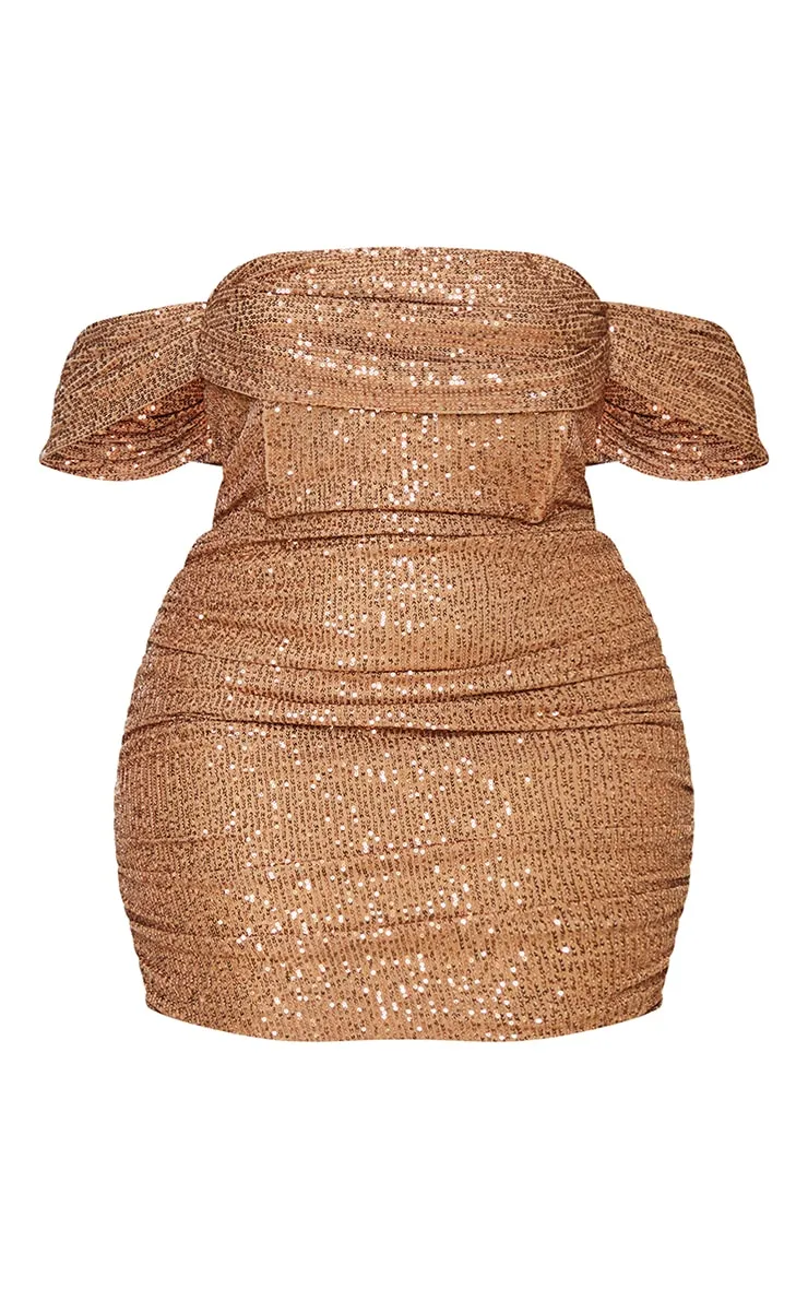 Plus Mocha Sequin Bardot Bodycon Dress sold by Pretty Little Thing product image thumbnail 5