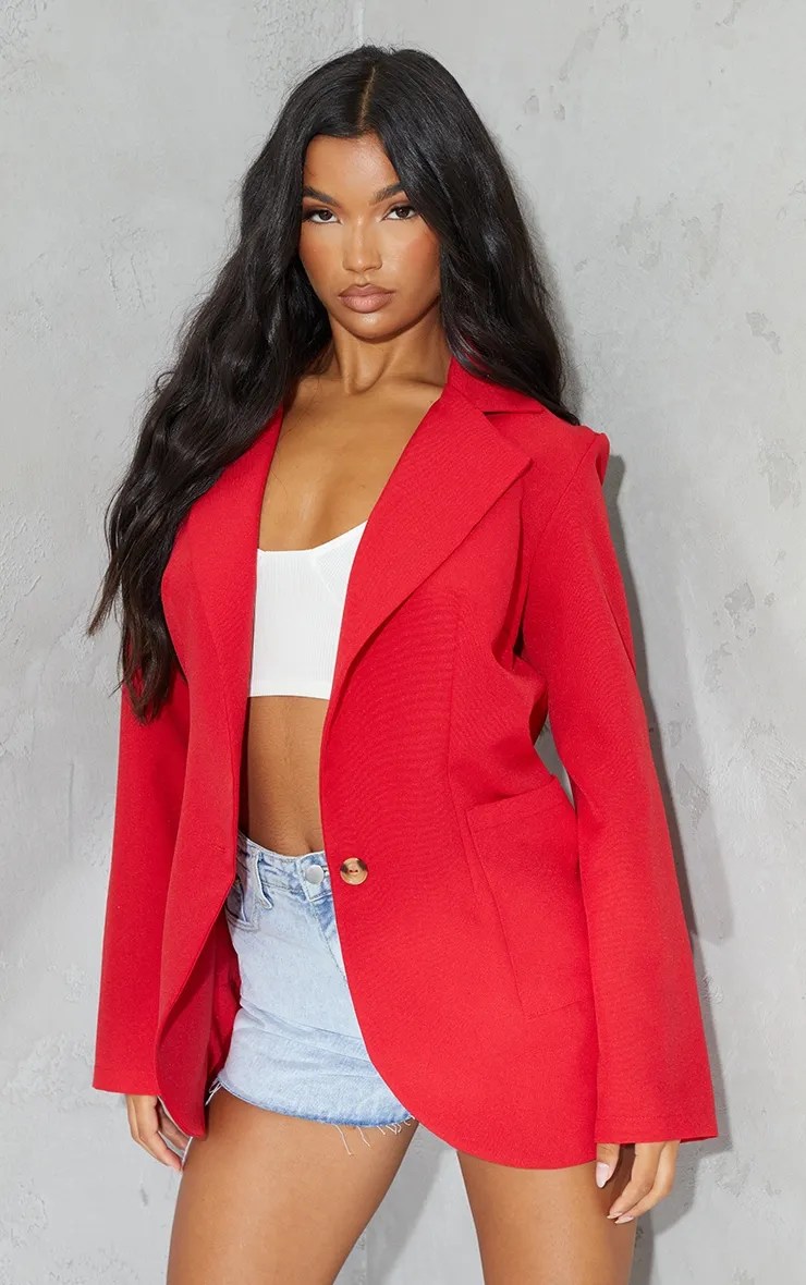 Red Basic Single Breasted Oversized Blazer sold by Pretty Little Thing