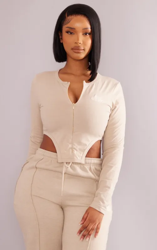 PRETTYLITTLETHING Shape Stone Cotton Zip Cropped Top sold by Pretty Little Thing