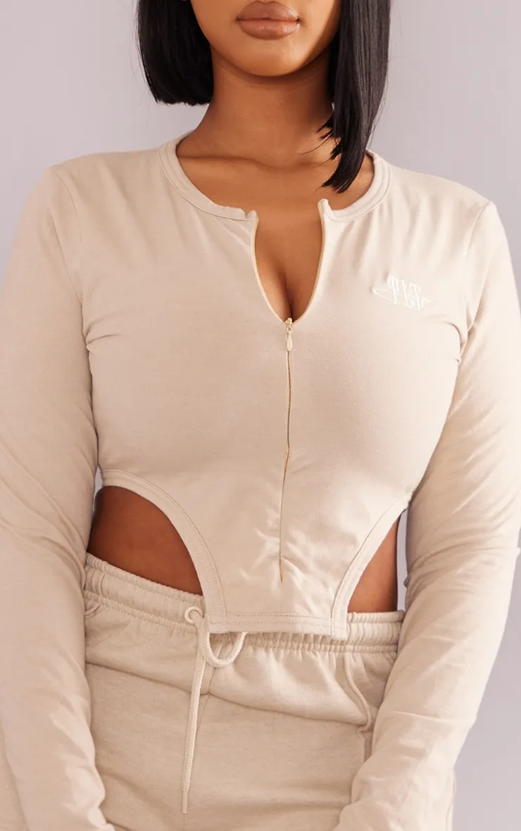 PRETTYLITTLETHING Shape Stone Cotton Zip Cropped Top sold by Pretty Little Thing product image thumbnail 4