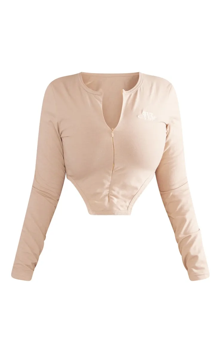 PRETTYLITTLETHING Shape Stone Cotton Zip Cropped Top sold by Pretty Little Thing product image thumbnail 5