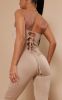 Moss Sand Jersey Bandeau Tie Back Detail Jumpsuit sold by Pretty Little Thing