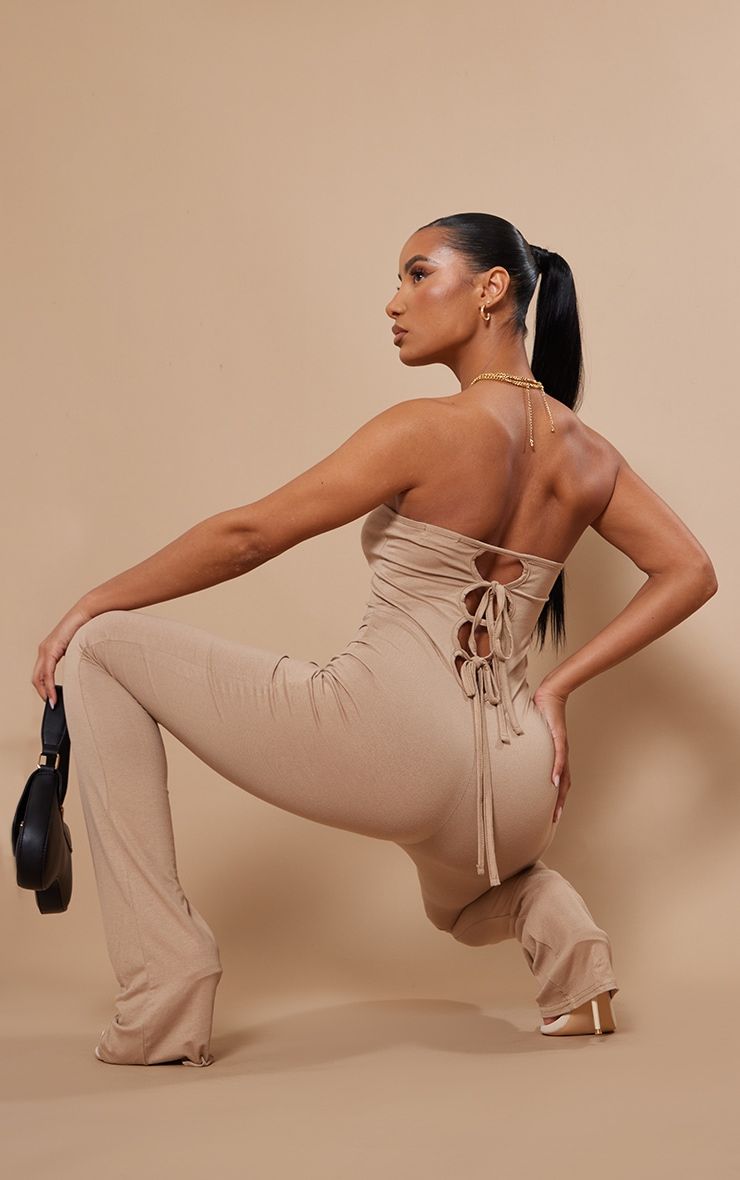 Moss Sand Jersey Bandeau Tie Back Detail Jumpsuit sold by Pretty Little Thing product image thumbnail 5