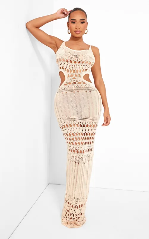 Shape Cream Knit Cut Out Maxi Dress sold by Pretty Little Thing