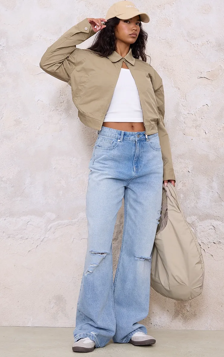 Blue Distressed Detail Straight Leg Jeans sold by Pretty Little Thing