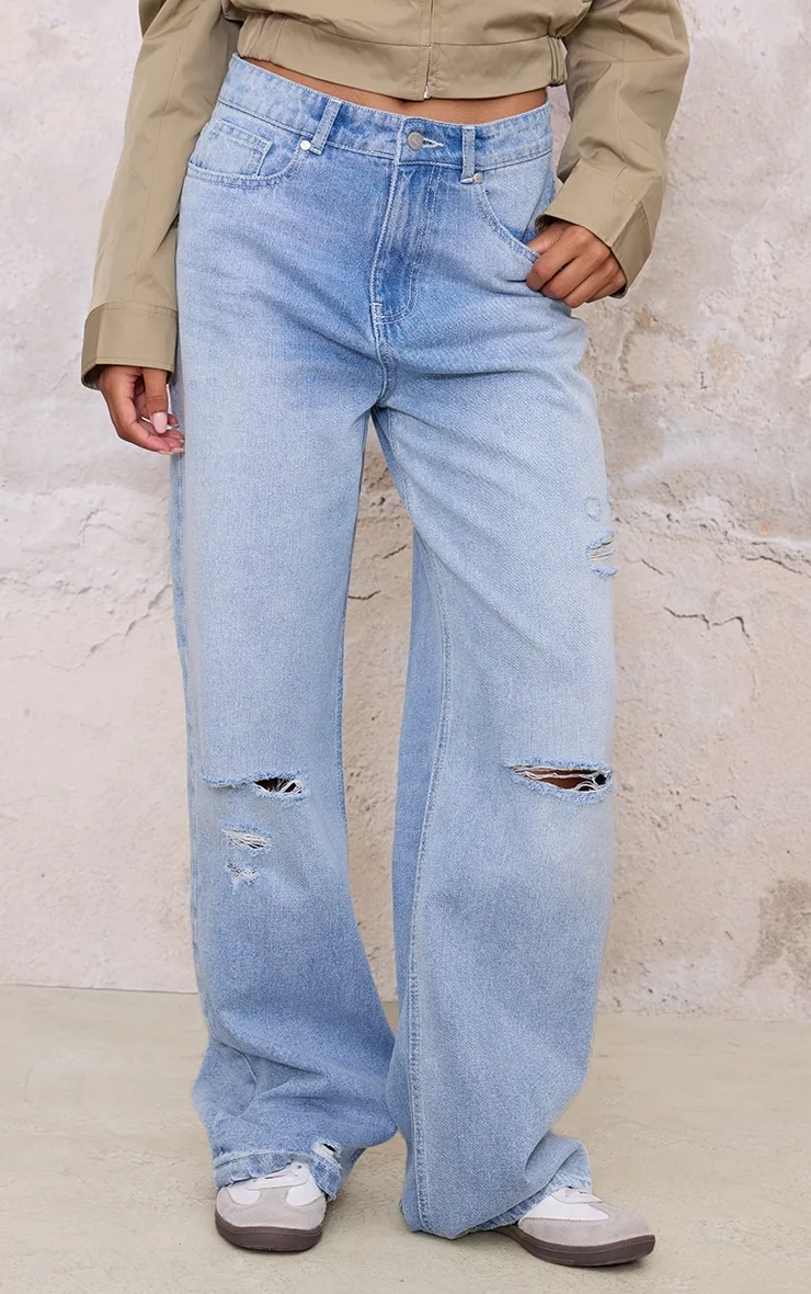 Blue Distressed Detail Straight Leg Jeans sold by Pretty Little Thing product image thumbnail 2