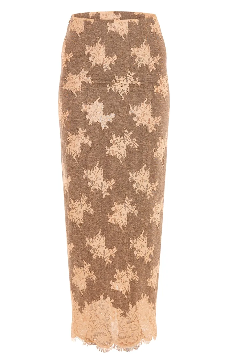Grey Contrast Lace Detail Maxi Skirt sold by Pretty Little Thing product image thumbnail 5