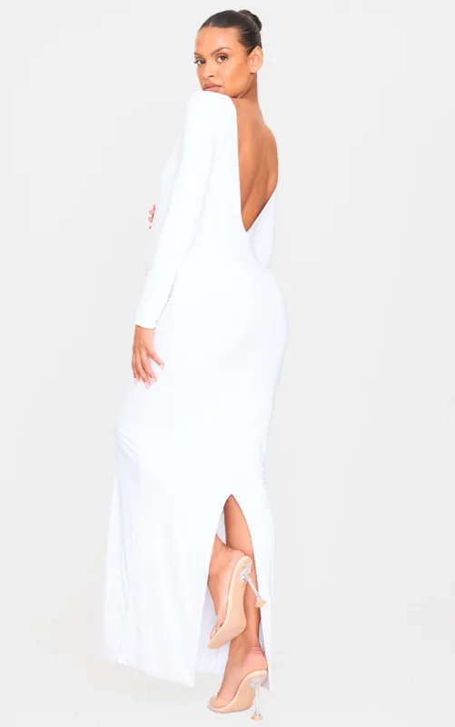 Maternity White Slinky Long Sleeve Open Back Maxi Dress sold by Pretty Little Thing