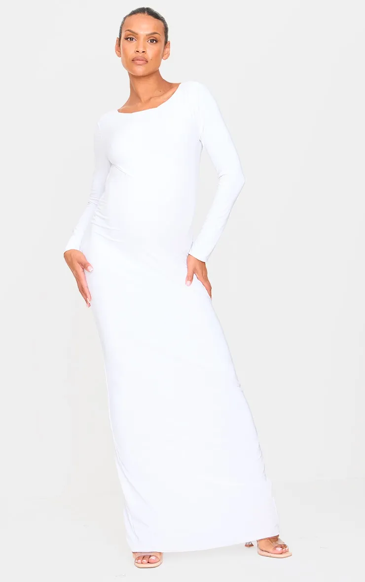 Maternity White Slinky Long Sleeve Open Back Maxi Dress sold by Pretty Little Thing product image thumbnail 2