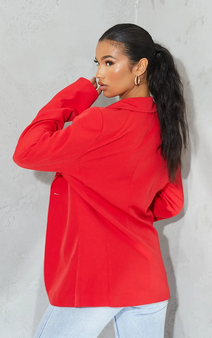 Red Woven Cinched Curve Hem Blazer sold by Pretty Little Thing product image thumbnail 2