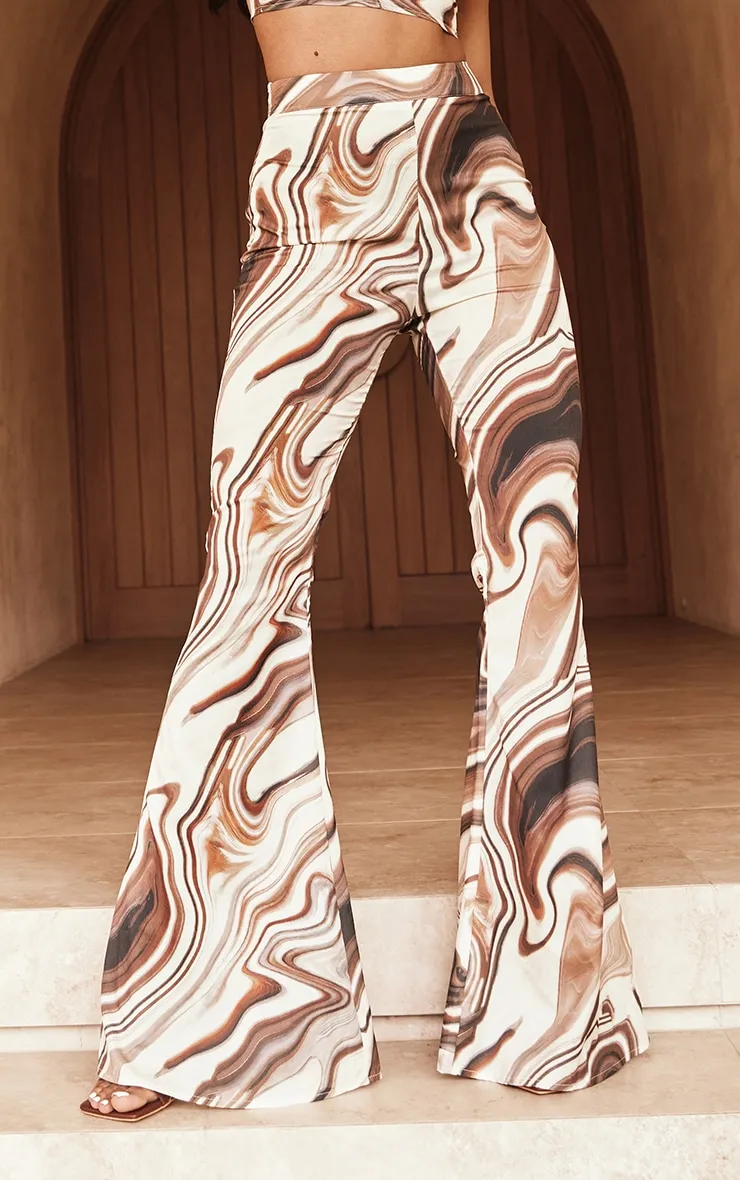 Brown Marble Print Woven High Waisted Flare Trousers sold by Pretty Little Thing product image thumbnail 2