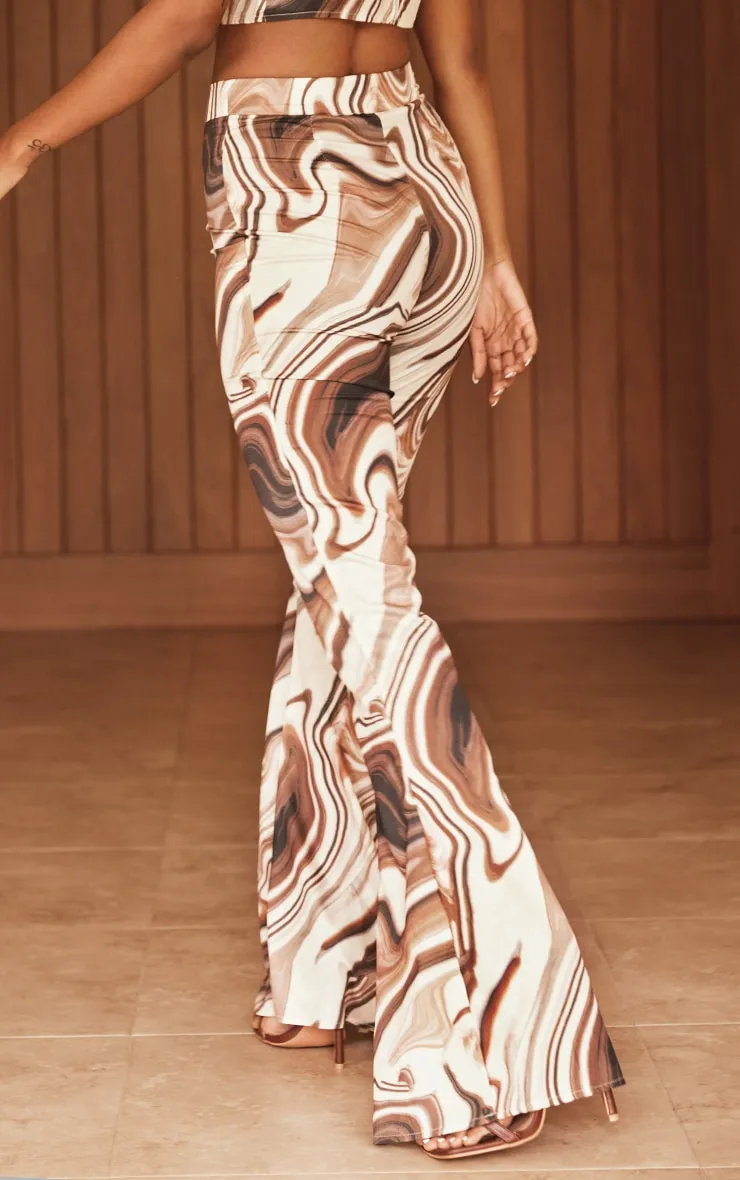 Brown Marble Print Woven High Waisted Flare Trousers sold by Pretty Little Thing product image thumbnail 3