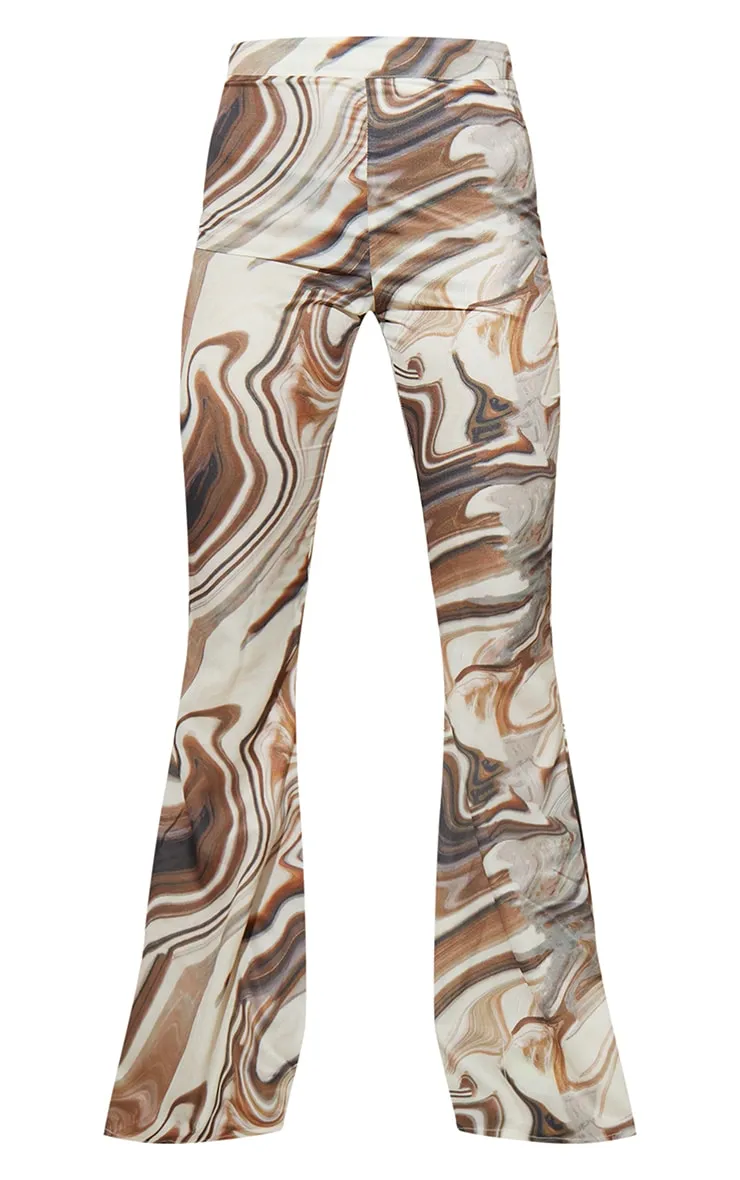 Brown Marble Print Woven High Waisted Flare Trousers sold by Pretty Little Thing product image thumbnail 5