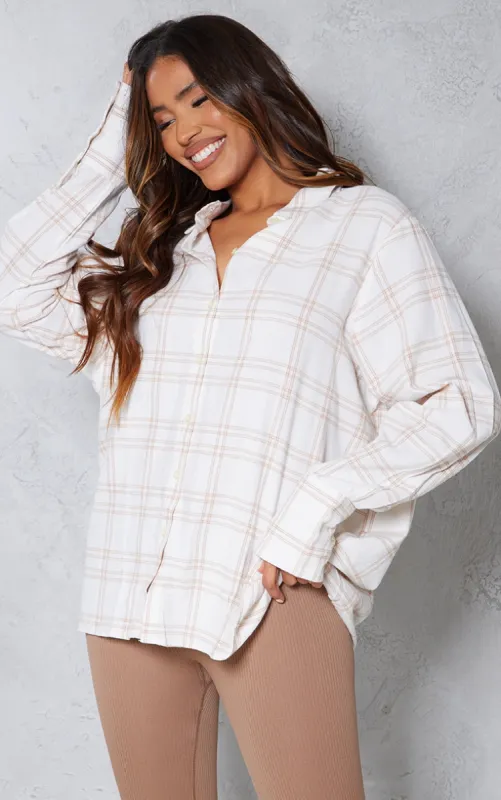 Cream Oversized Checked Shirt sold by Pretty Little Thing