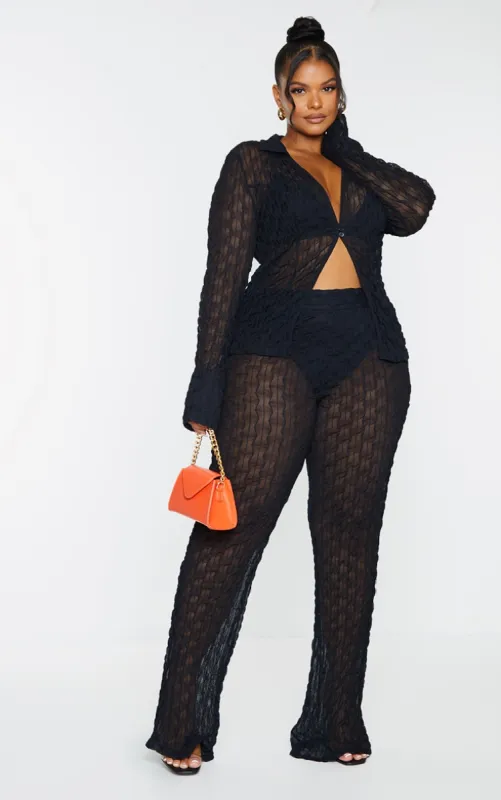 Plus Black Mesh Straight Leg Trousers sold by Pretty Little Thing
