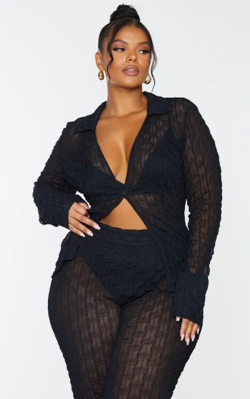 Plus Black Mesh Button Front Shirt sold by Pretty Little Thing