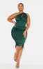 Plus Emerald Green One Shoulder Corset Ruched Satin Midi Dress sold by Pretty Little Thing