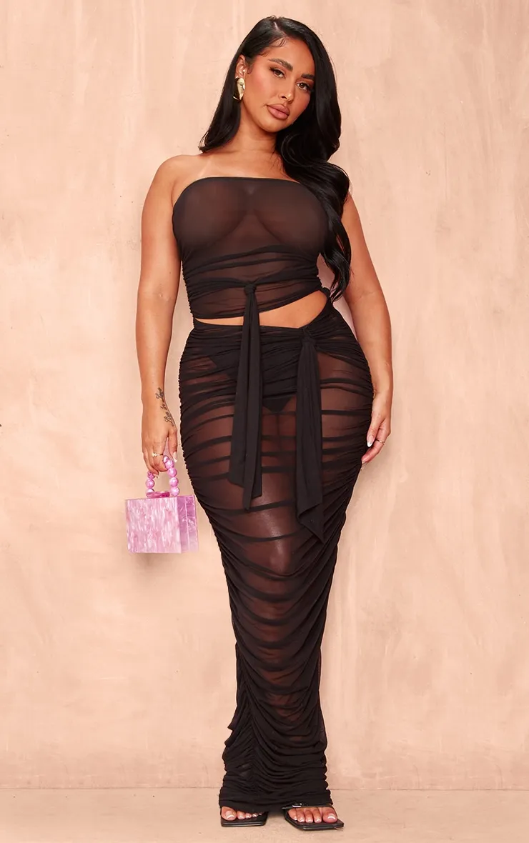 Shape Black Mesh Ruched Cut Out Maxi Dress sold by Pretty Little Thing