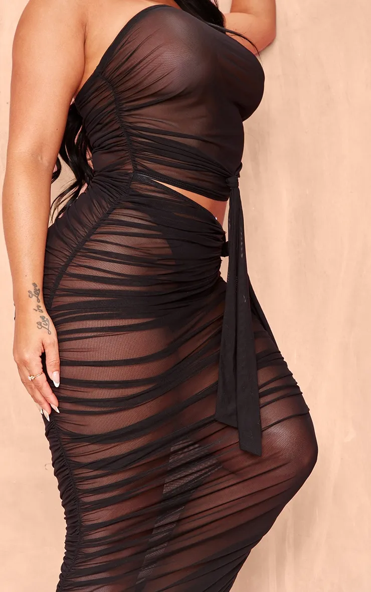 Shape Black Mesh Ruched Cut Out Maxi Dress sold by Pretty Little Thing product image thumbnail 4