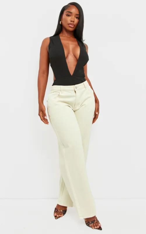 Shape Black Rib Plunge Front Open Back Bodysuit sold by Pretty Little Thing