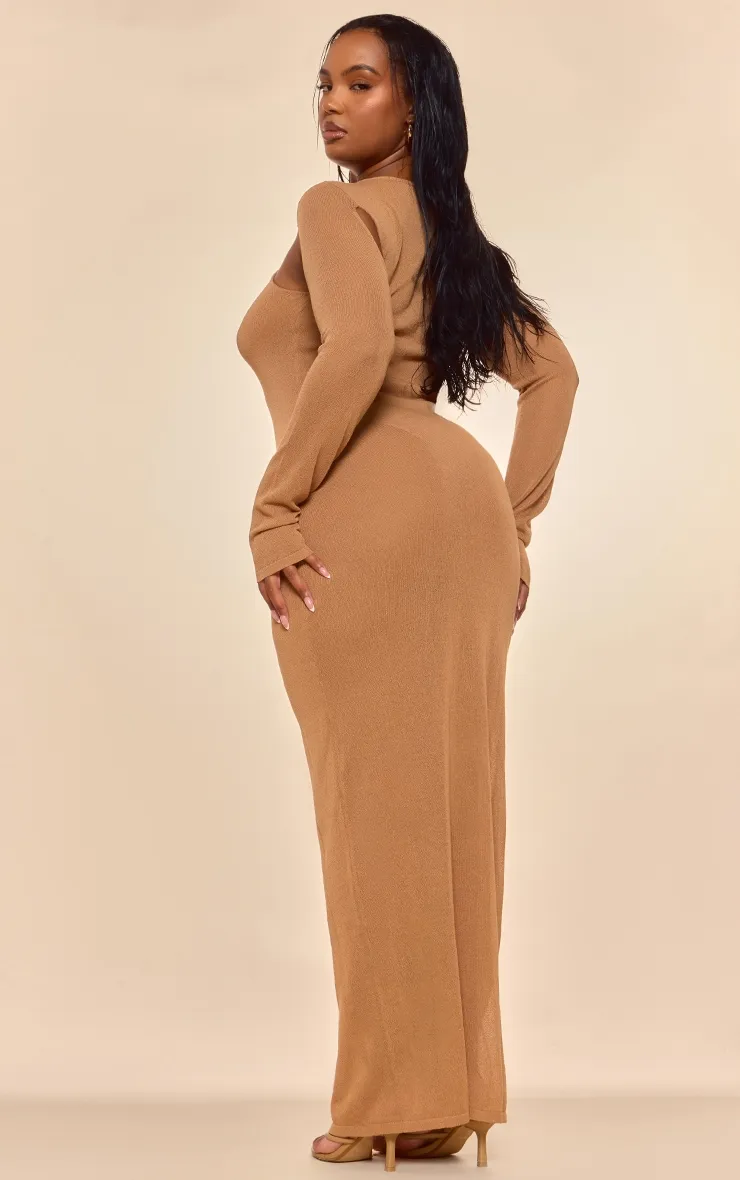 PLT Label Plus Tan Knitted Twist Detail Maxi Dress sold by Pretty Little Thing product image thumbnail 2