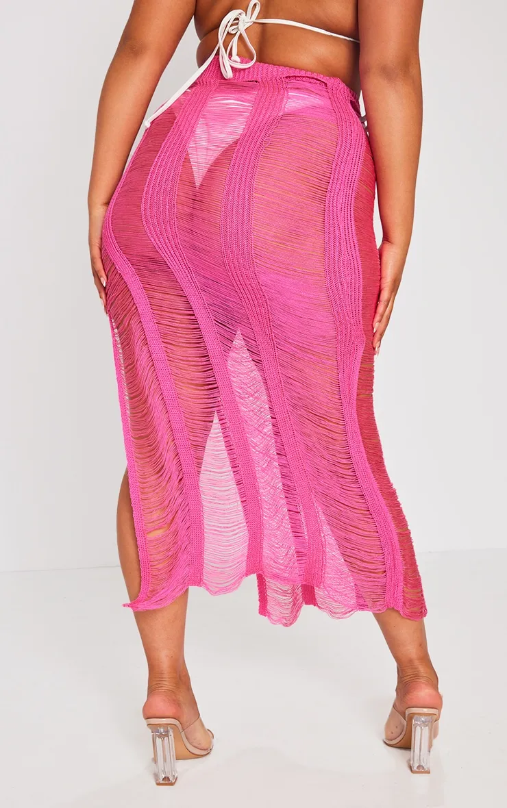 Plus Hot Pink Extreme Distressed Knitted Maxi Skirt sold by Pretty Little Thing product image thumbnail 3