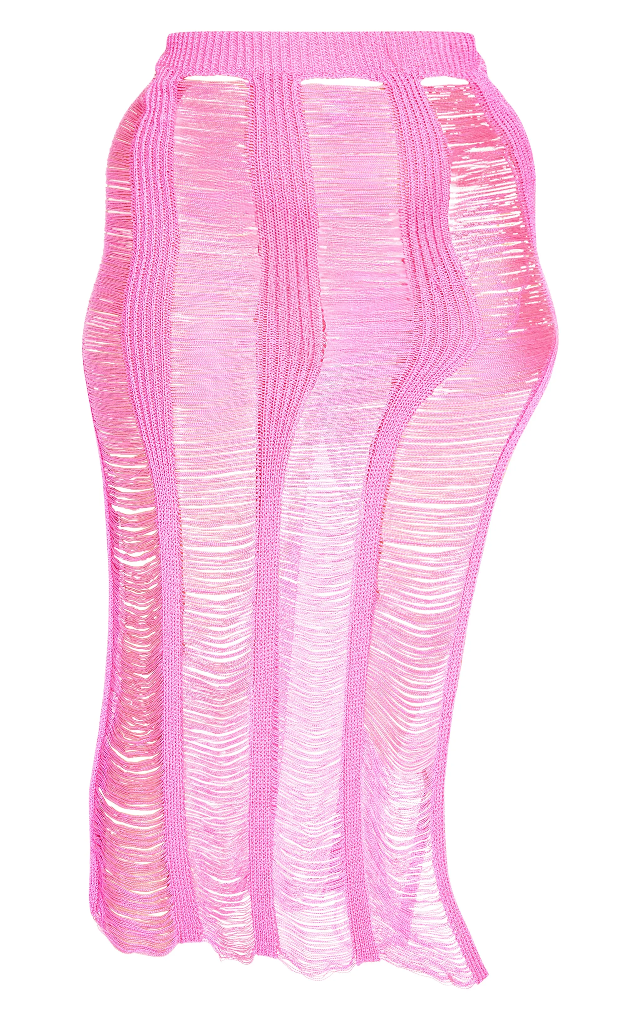 Plus Hot Pink Extreme Distressed Knitted Maxi Skirt sold by Pretty Little Thing product image thumbnail 5