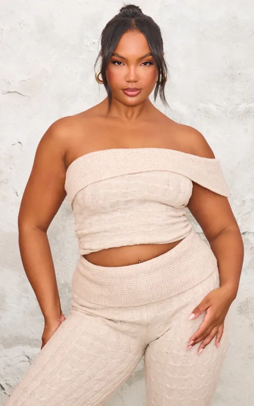 Plus Oatmeal Marl Textured Knit Foldover Bandeau Top sold by Pretty Little Thing