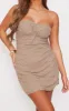 Taupe Textured Twist Bandeau Shift Dress sold by Pretty Little Thing