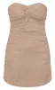 Taupe Textured Twist Bandeau Shift Dress sold by Pretty Little Thing