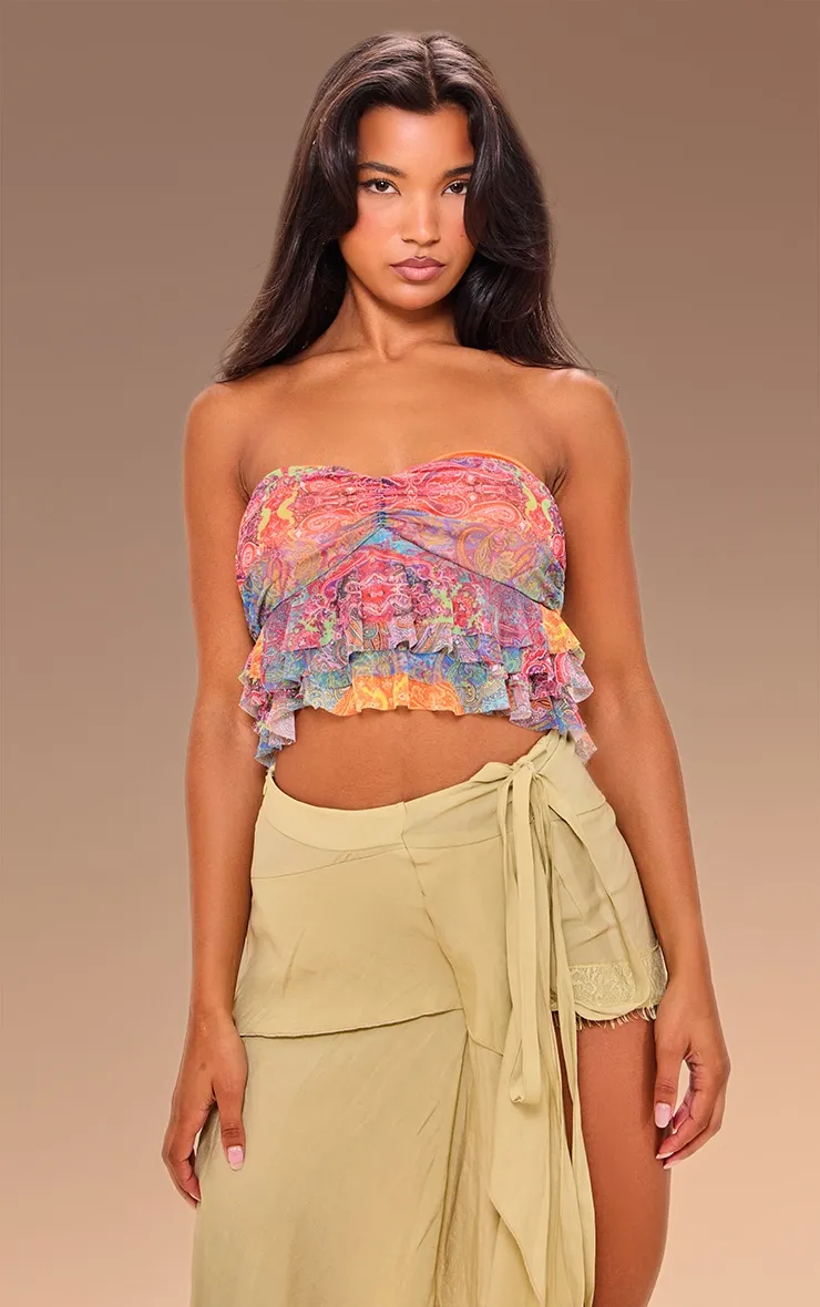 Multi Printed Ruffle Mesh Bandeau sold by Pretty Little Thing