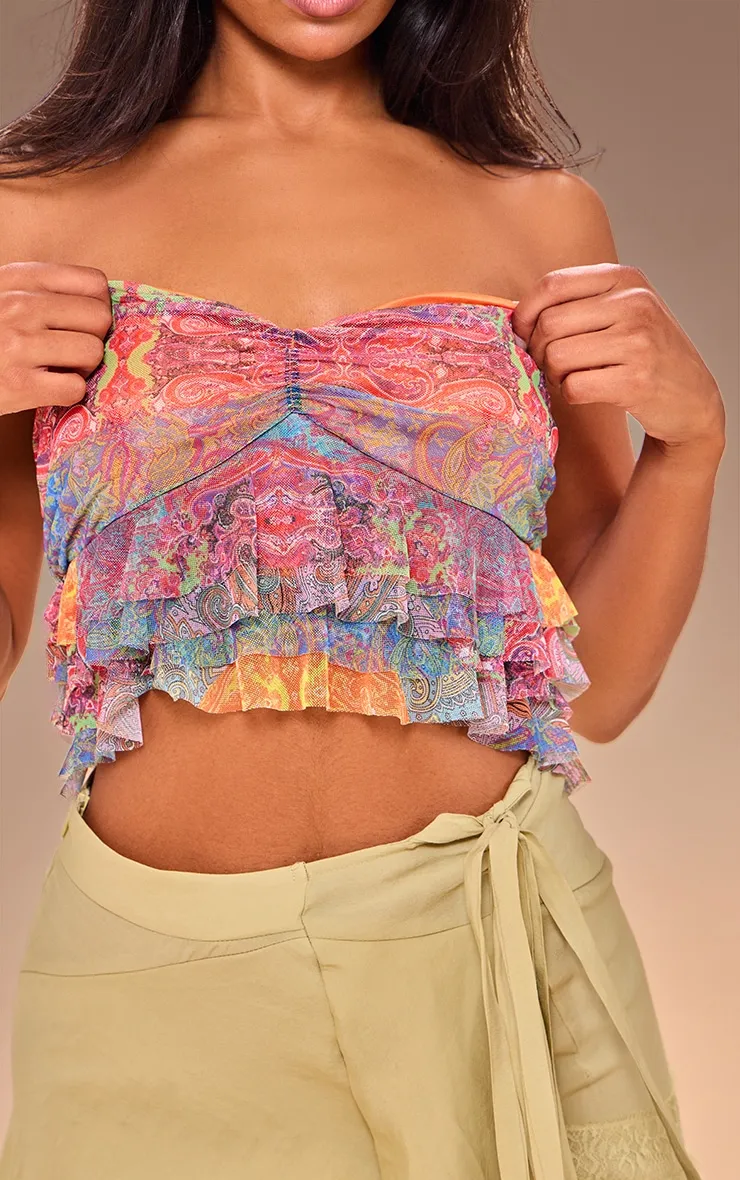 Multi Printed Ruffle Mesh Bandeau sold by Pretty Little Thing product image thumbnail 4
