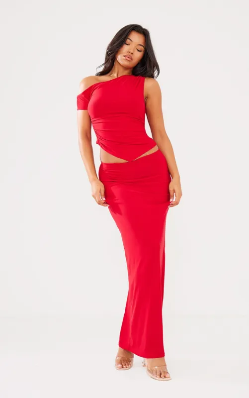 Red Soft Touch Low Rise Maxi Skirt sold by Pretty Little Thing