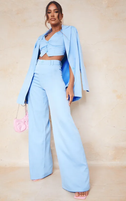 Pastel Blue Woven Double Belt Loop Suit Trousers sold by Pretty Little Thing