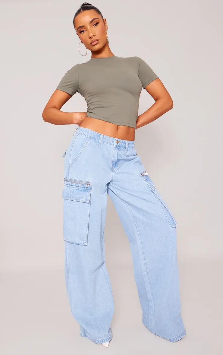 Light Blue Wash Pocket Zip Detail Wide Leg Jeans sold by Pretty Little Thing