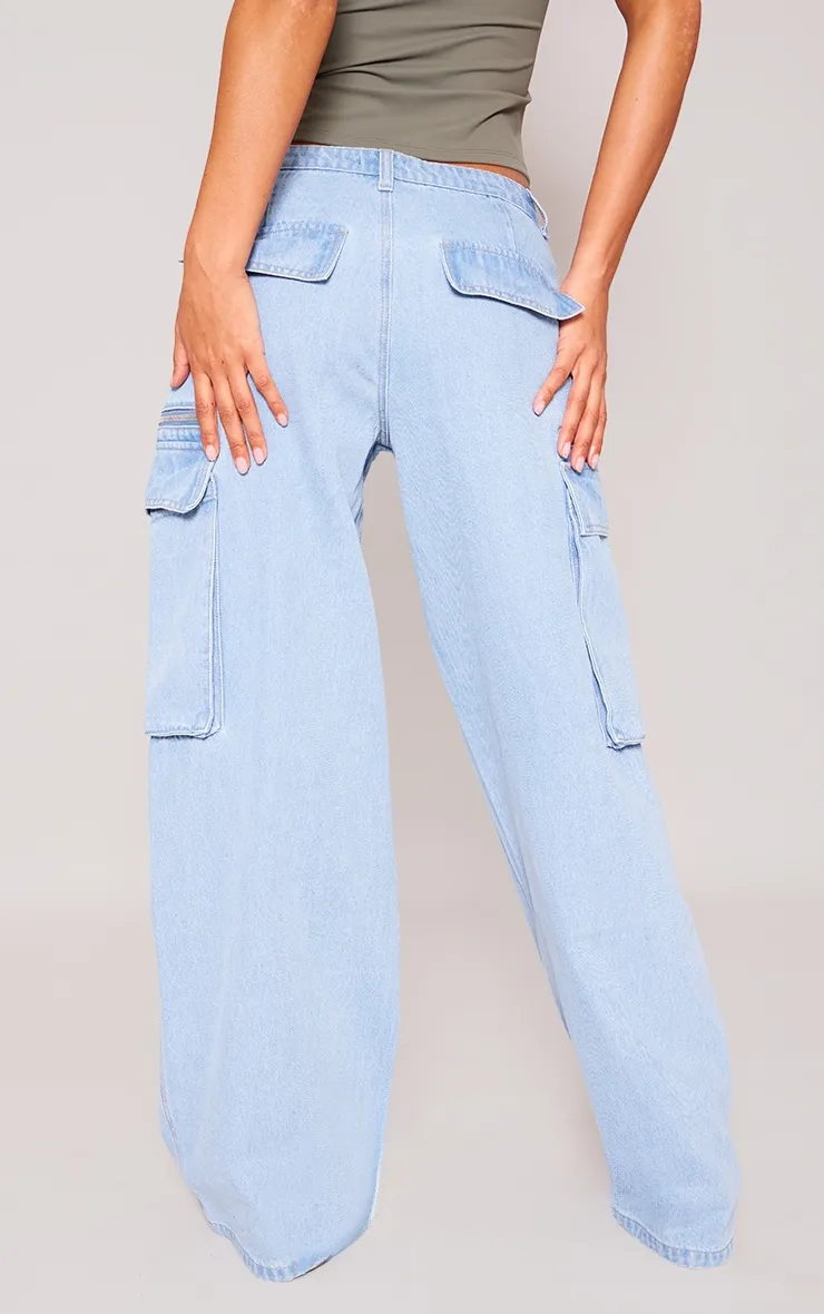 Light Blue Wash Pocket Zip Detail Wide Leg Jeans sold by Pretty Little Thing product image thumbnail 3