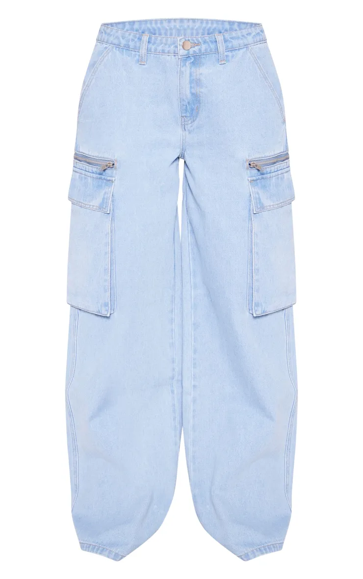 Light Blue Wash Pocket Zip Detail Wide Leg Jeans sold by Pretty Little Thing product image thumbnail 5