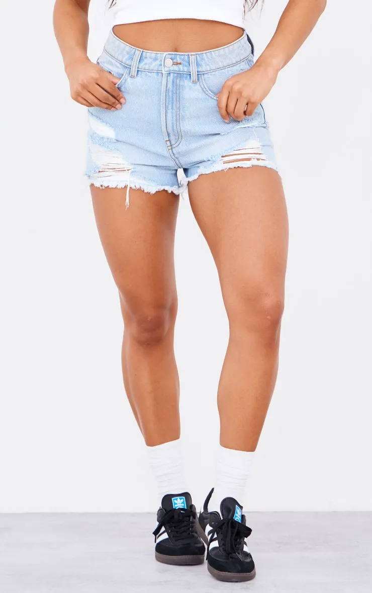 PRETTYLITTLETHING Light Blue Distressed High Rise Basic Denim Shorts sold by Pretty Little Thing product image thumbnail 2