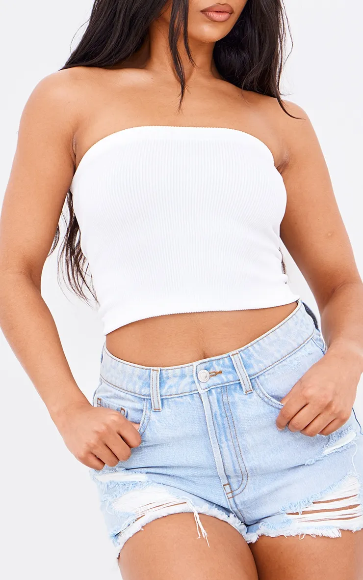 PRETTYLITTLETHING Light Blue Distressed High Rise Basic Denim Shorts sold by Pretty Little Thing product image thumbnail 5