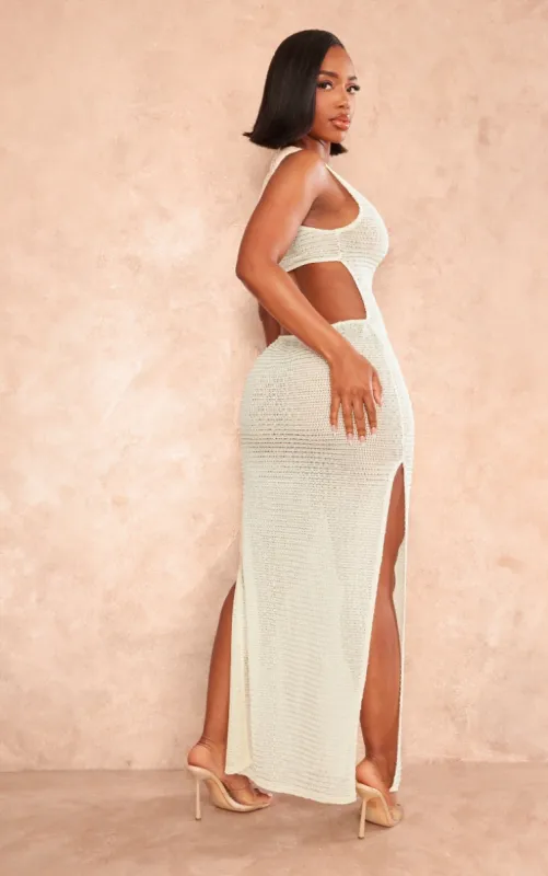 Shape Cream Textured Sheer Cut Out Sleeveless Maxi Dress sold by Pretty Little Thing