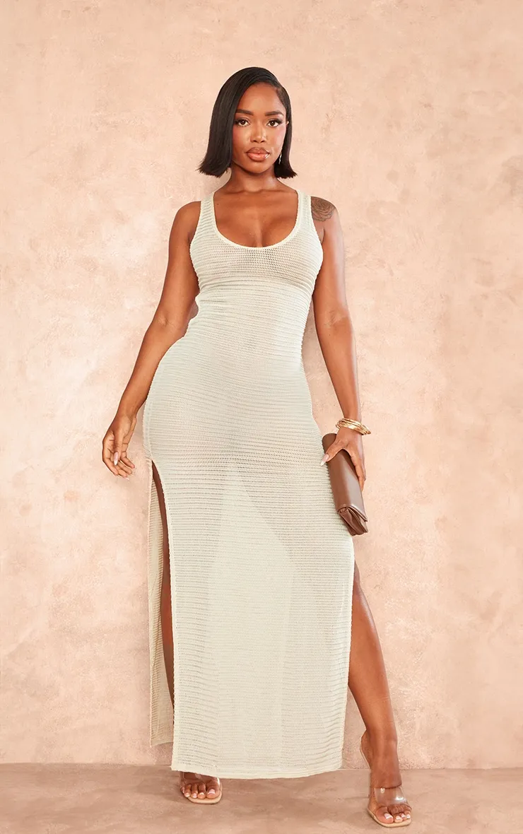 Shape Cream Textured Sheer Cut Out Sleeveless Maxi Dress sold by Pretty Little Thing product image thumbnail 2