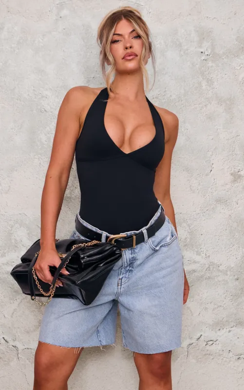 Black Contour Halterneck Bodysuit sold by Pretty Little Thing