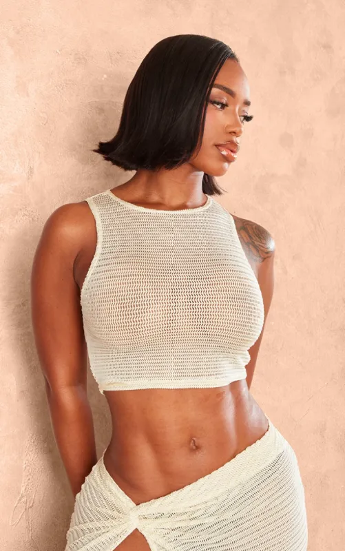 Shape Cream Textured Sheer Racer Crop Top made by Pretty Little Thing