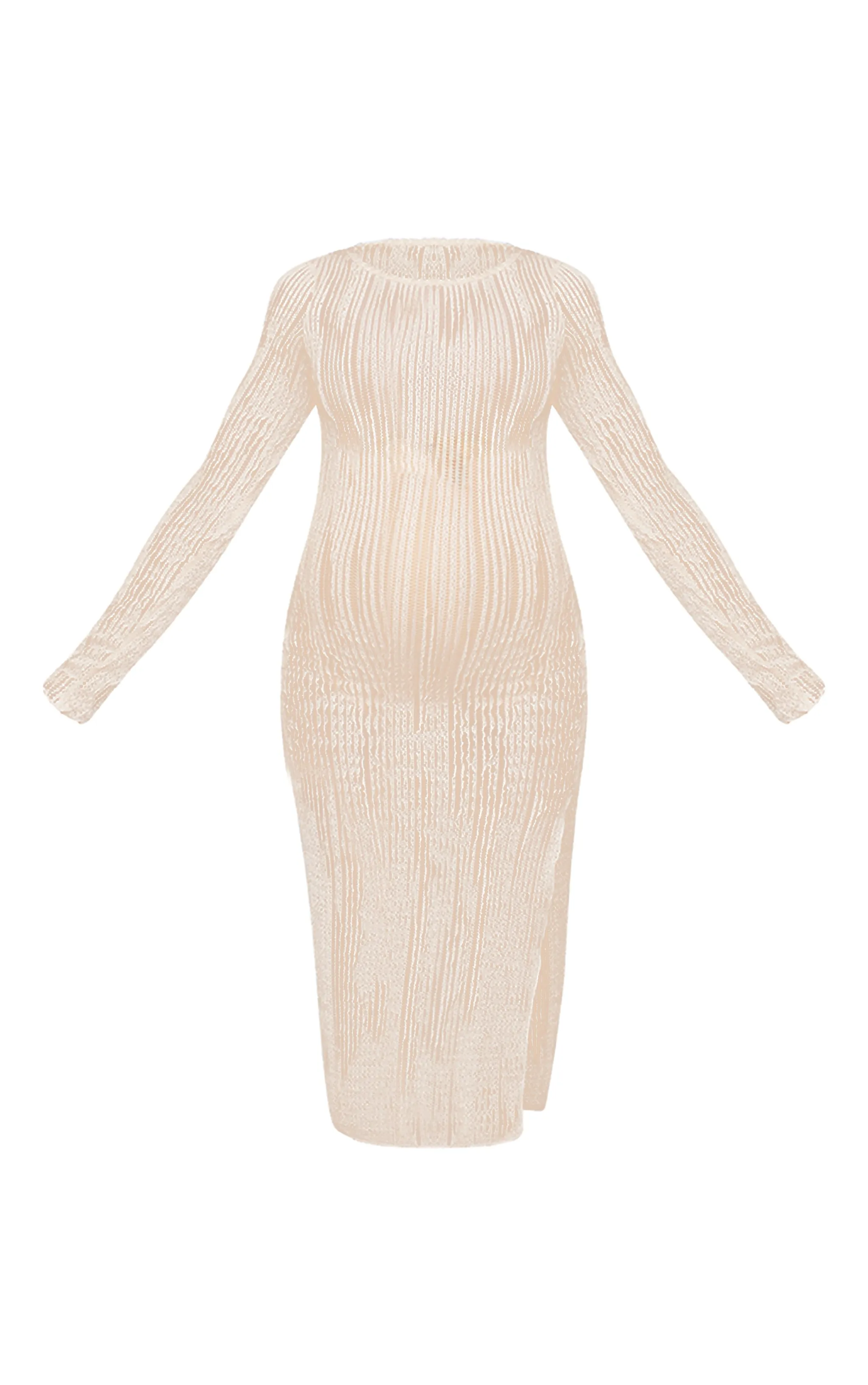 Maternity Cream Textured Midi Dress With Side Split sold by Pretty Little Thing product image thumbnail 5