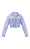 Mid Blue Wash Upside Down Waistband Crop Denim Jacket sold by Pretty Little Thing