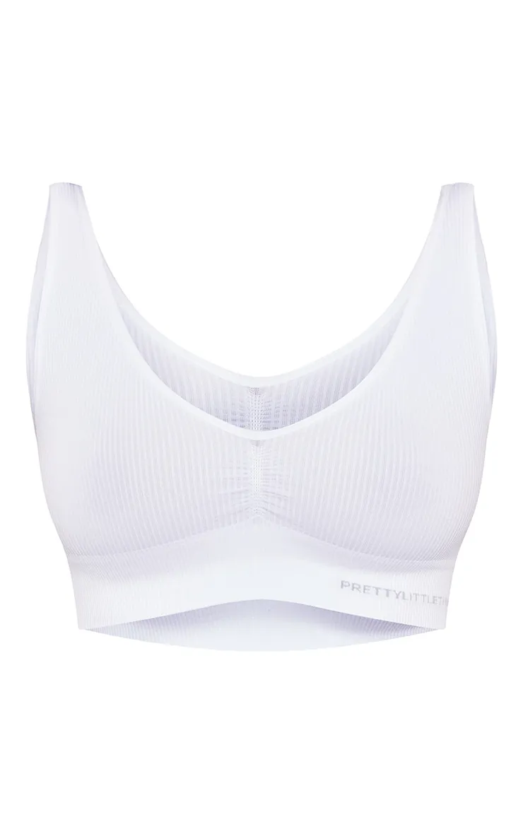 PRETTYLITTLETHING White Seamless Ruched Front V Neck Longline Bra sold by Pretty Little Thing product image thumbnail 5