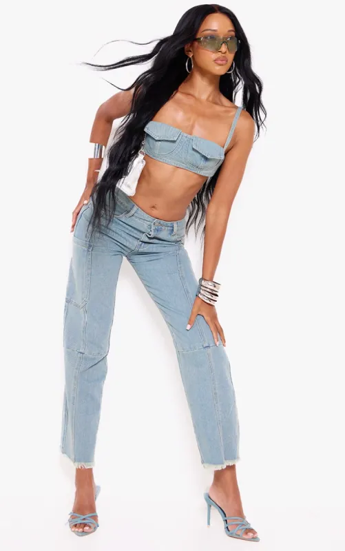 Vintage Wash Utility Cargo Denim Jeans sold by Pretty Little Thing