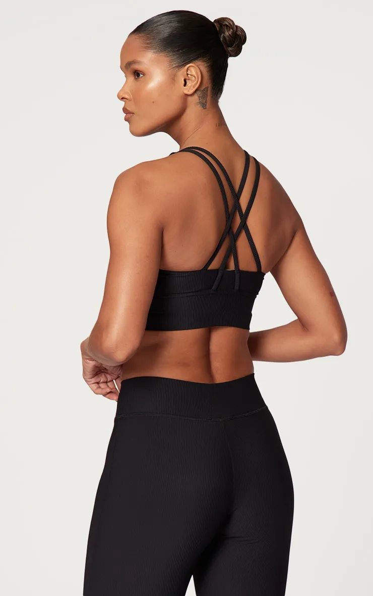 Black Active Rib Strappy Back Sports Bra sold by Pretty Little Thing product image thumbnail 2