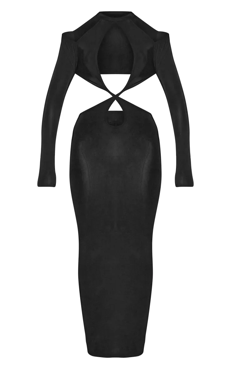 Black Slinky High Neck Cut Out Maxi Dress sold by Pretty Little Thing product image thumbnail 5
