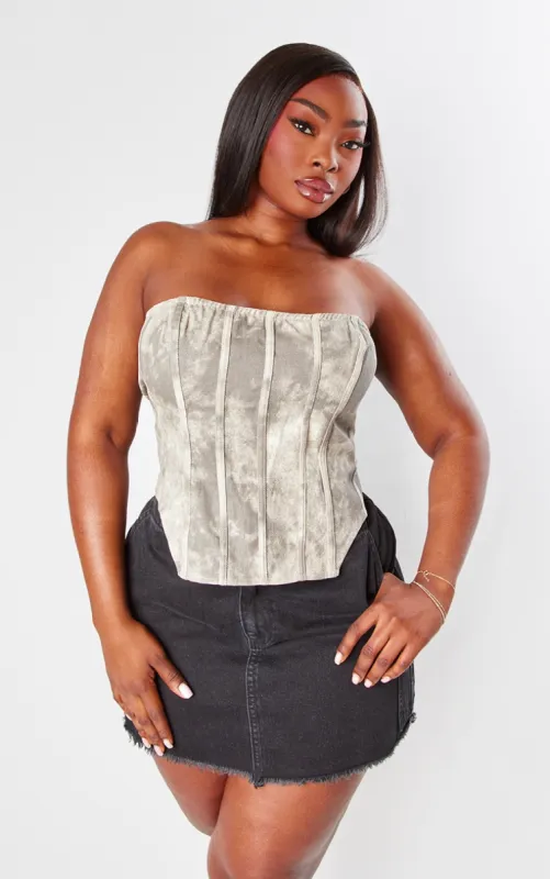 Plus Grey Washed Twill Cargo Bandeau Corset sold by Pretty Little Thing